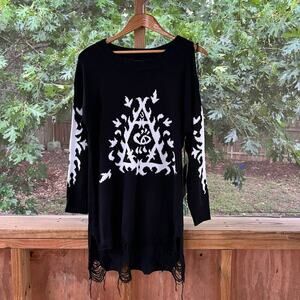 UNIF Ornate High Low Long Sleeve Distressed Mini Sweater Dress Sizes XS